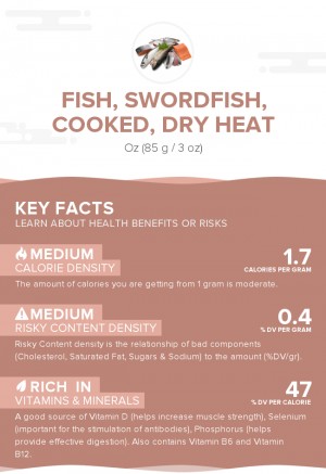 Fish, swordfish, cooked, dry heat