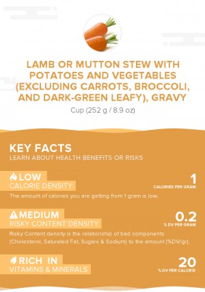 Lamb or mutton stew with potatoes and vegetables (excluding carrots, broccoli, and dark-green leafy), gravy