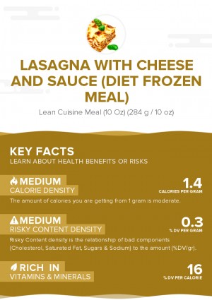 Lasagna with cheese and sauce (diet frozen meal)