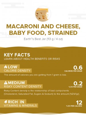 Macaroni and cheese, baby food, strained