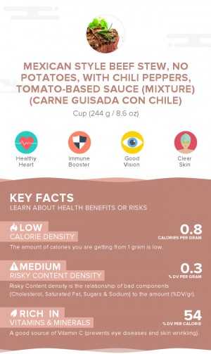 Mexican style beef stew, no potatoes, with chili peppers, tomato-based sauce (mixture) (Carne guisada con chile)