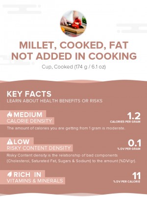 Millet, cooked, fat not added in cooking