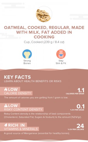 Oatmeal, cooked, regular, made with milk, fat added in cooking