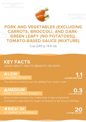 Pork and vegetables (excluding carrots, broccoli, and dark- green leafy (no potatoes)), tomato-based sauce (mixture)