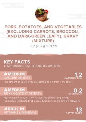 Pork, potatoes, and vegetables (excluding carrots, broccoli, and dark-green leafy), gravy (mixture)